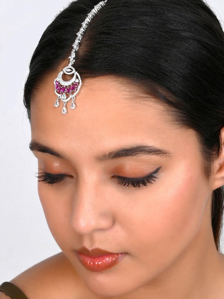 Voylla Cz Elegance Pink Teardrop Zircons Maang Tikka-picture-36