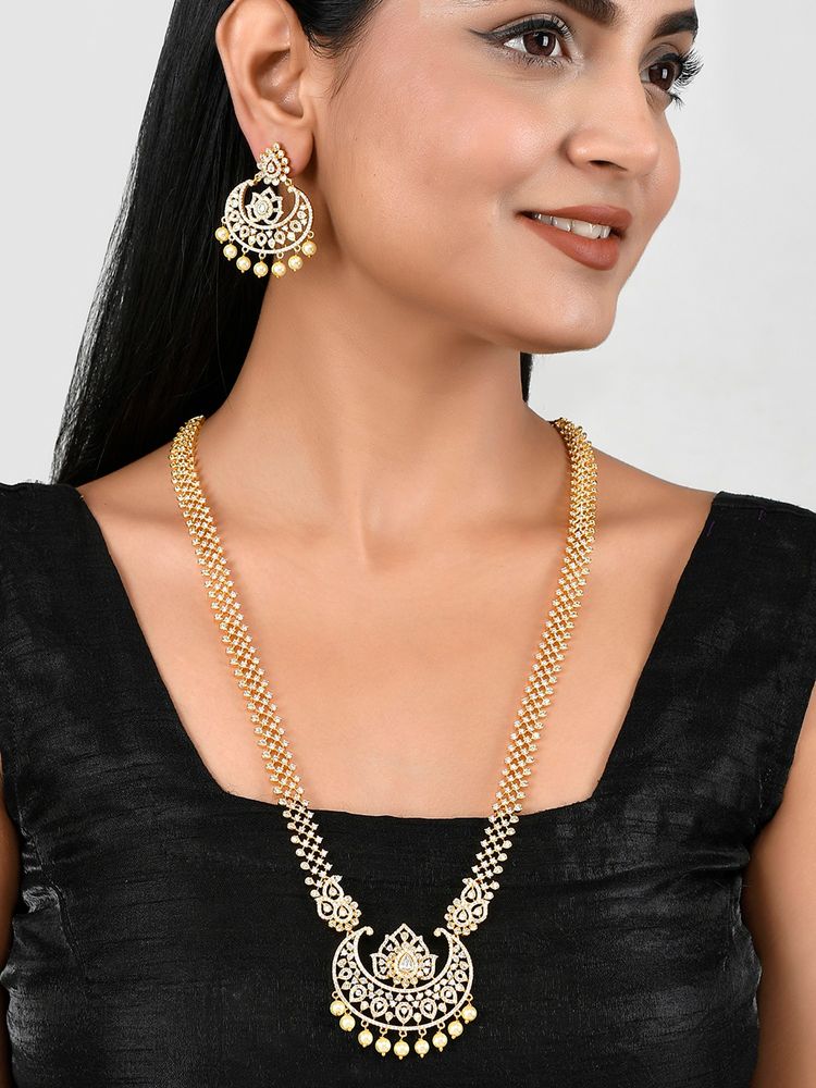 Voylla Zircons and Pearl Beads Opulent Jewellery Set-image-19