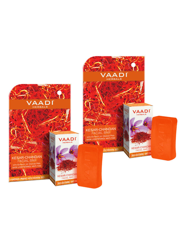 Vaadi Herbals Kesar Chandan Facial Bar With Orange Peel Skin Lightening / Anti Tan - Pack of 2