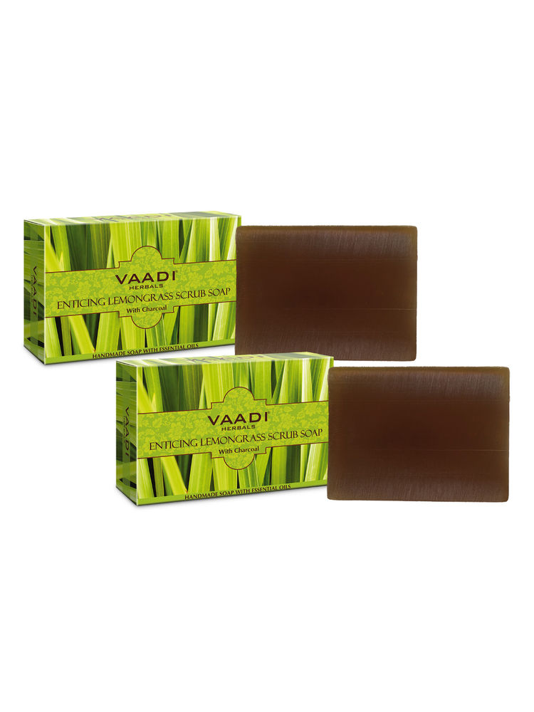 Vaadi Herbals Enticing Lemongrass Scrub Soap With Charcoal - Pack of 2-picture-15
