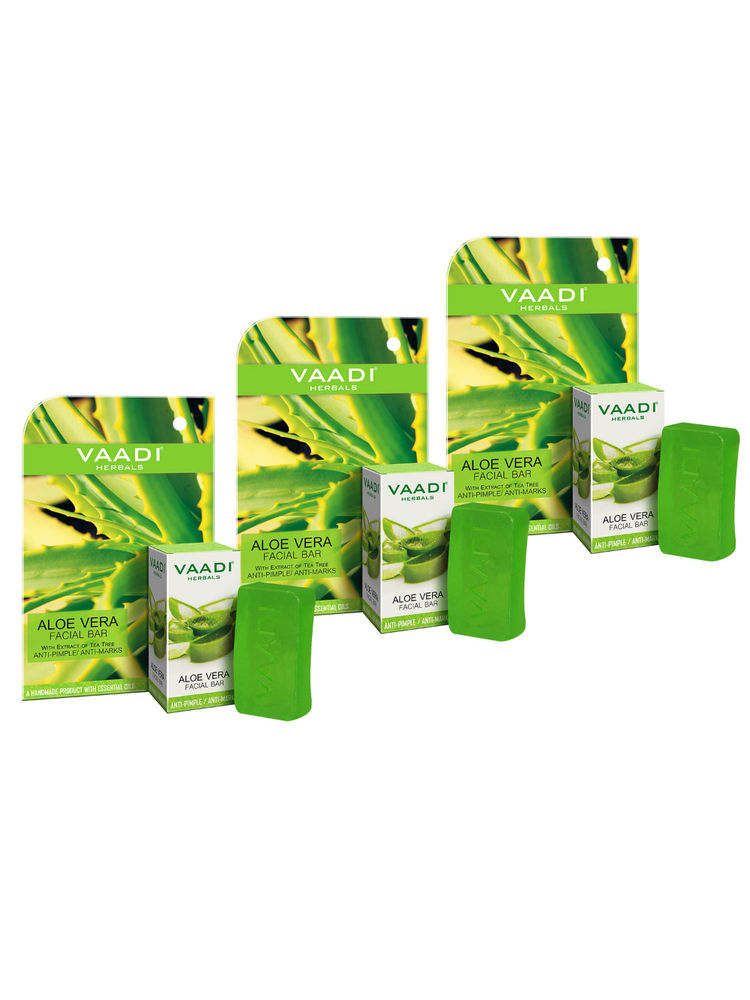 Vaadi Herbals Aloe Vera Facial Bar with Extract of Tea Tree -Pack of 3