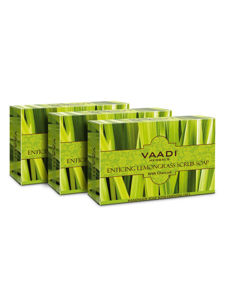 Vaadi Herbals Enticing Lemongrass Scrub Soap With Charcoal - Pack of 3-picture-16