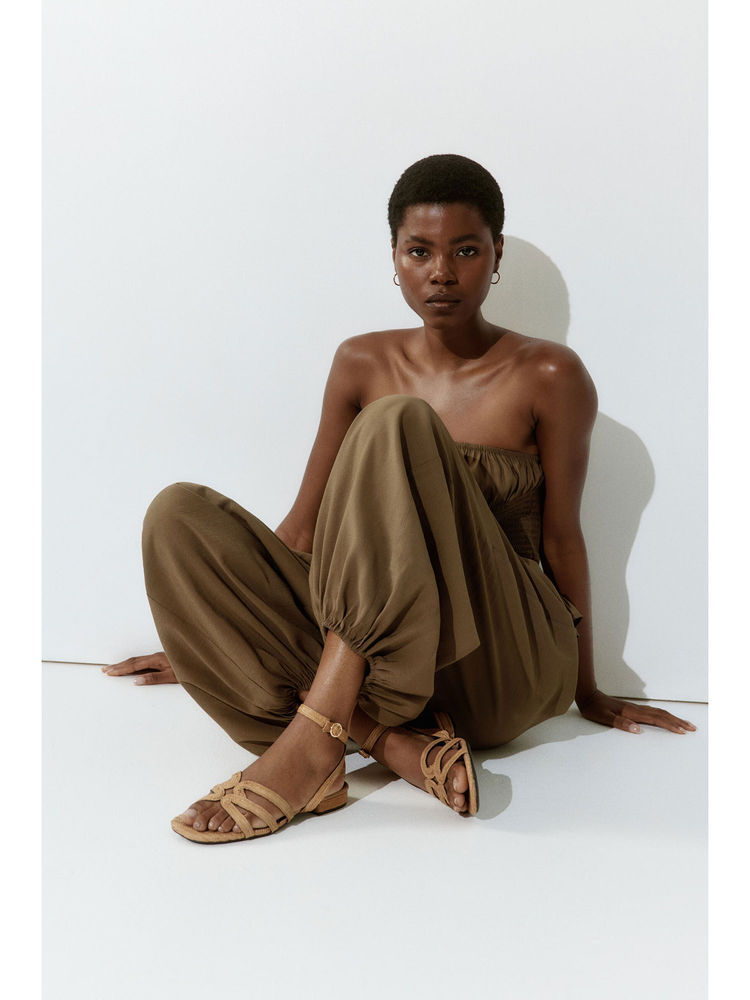 H&M Women Beige Braided Straw Sandals-picture-52