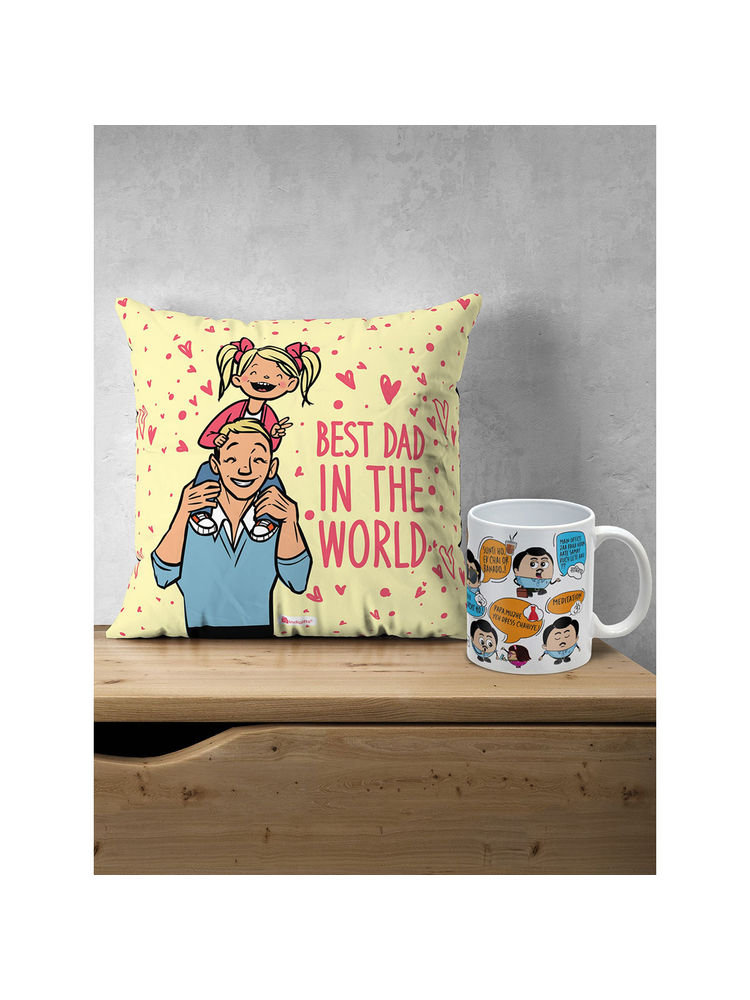 Indigifts Father's Day Gifts Hamper Cushion and Coffee Mug (12x12 inches)-picture-18