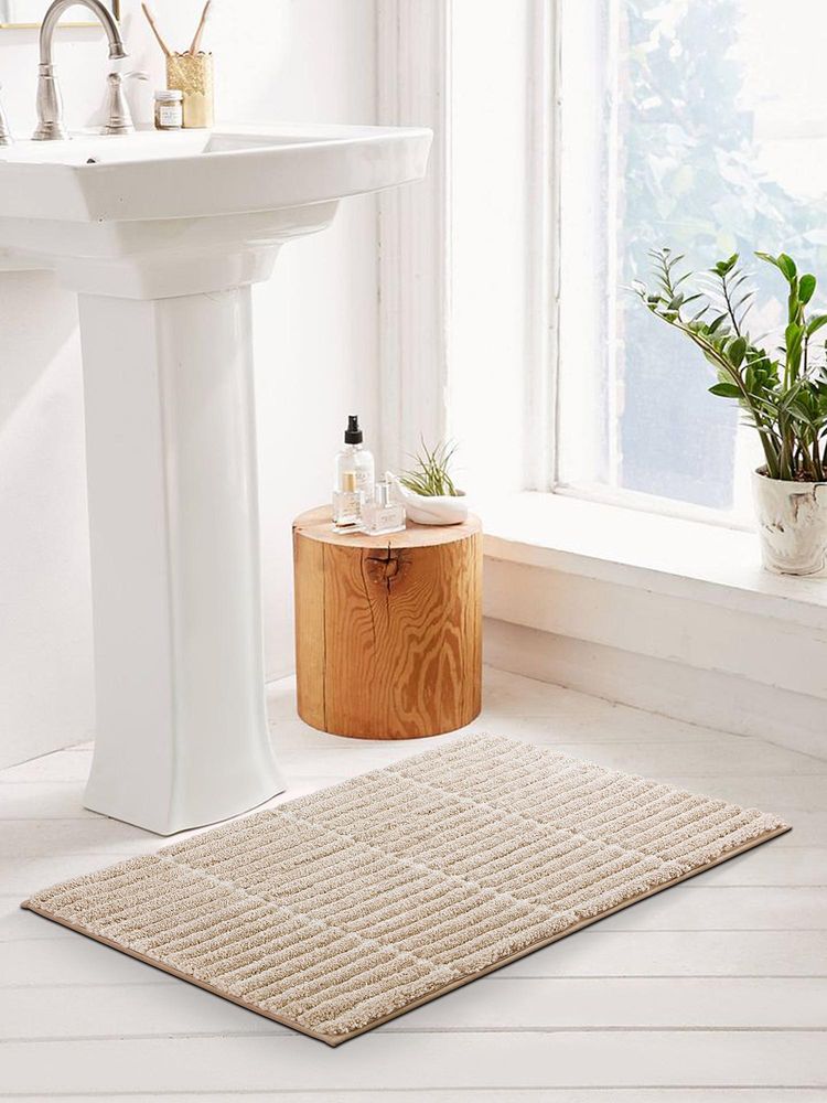 OBSESSIONS Polyester Anti-Skid Stripes Bath Mat - Beige-picture-23