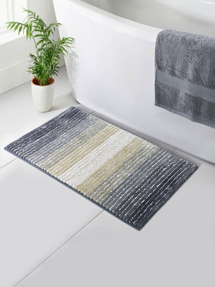 OBSESSIONS Polyester Anti-Skid Stripes Bath Mat - Grey-picture-29