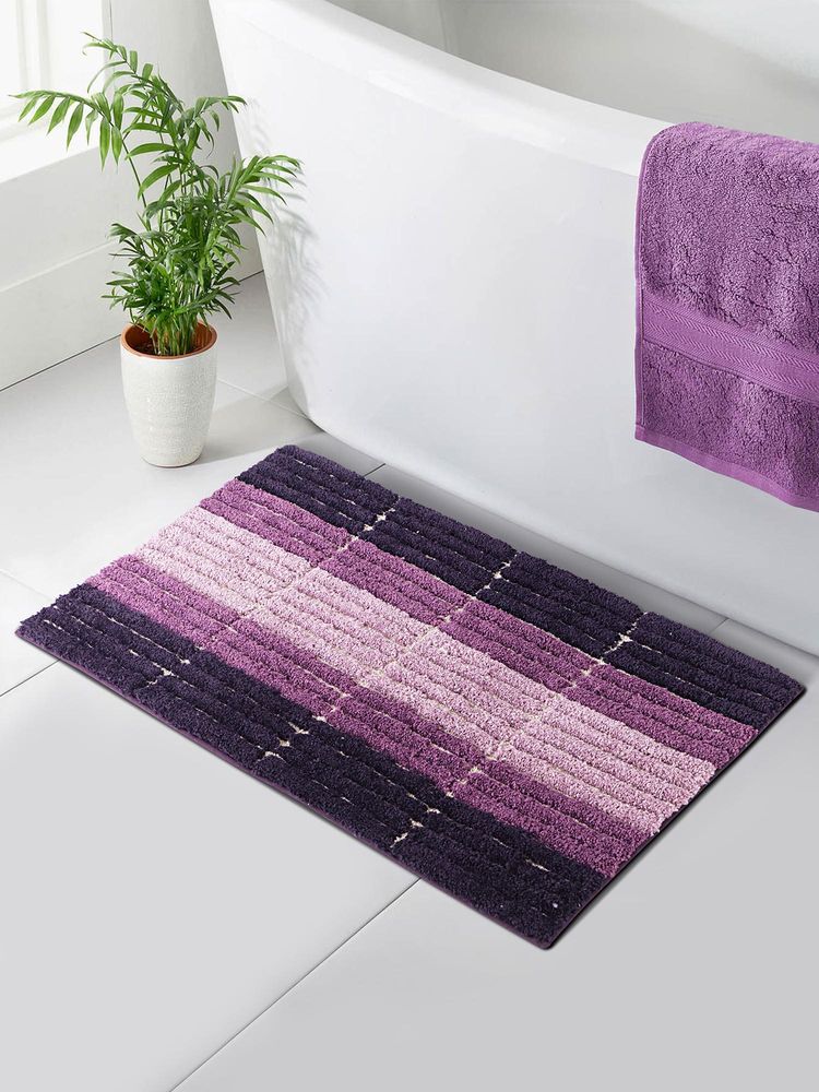 OBSESSIONS Polyester Anti-Skid Stripes Bath Mat - Purple-picture-24