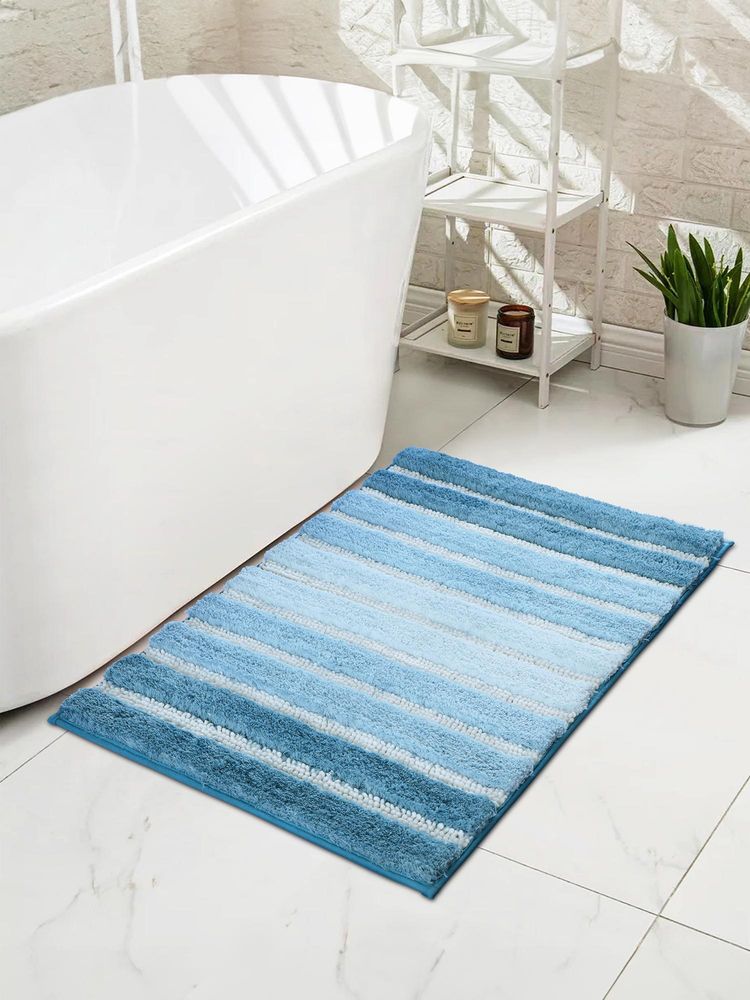 OBSESSIONS Polyester Anti-Skid Stripes Bath Mat - Blue-image-4