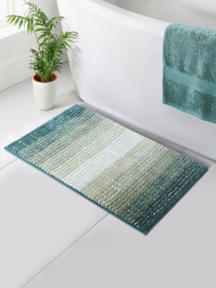 OBSESSIONS Polyester Anti-Skid Stripes Bath Mat - Green-image-37