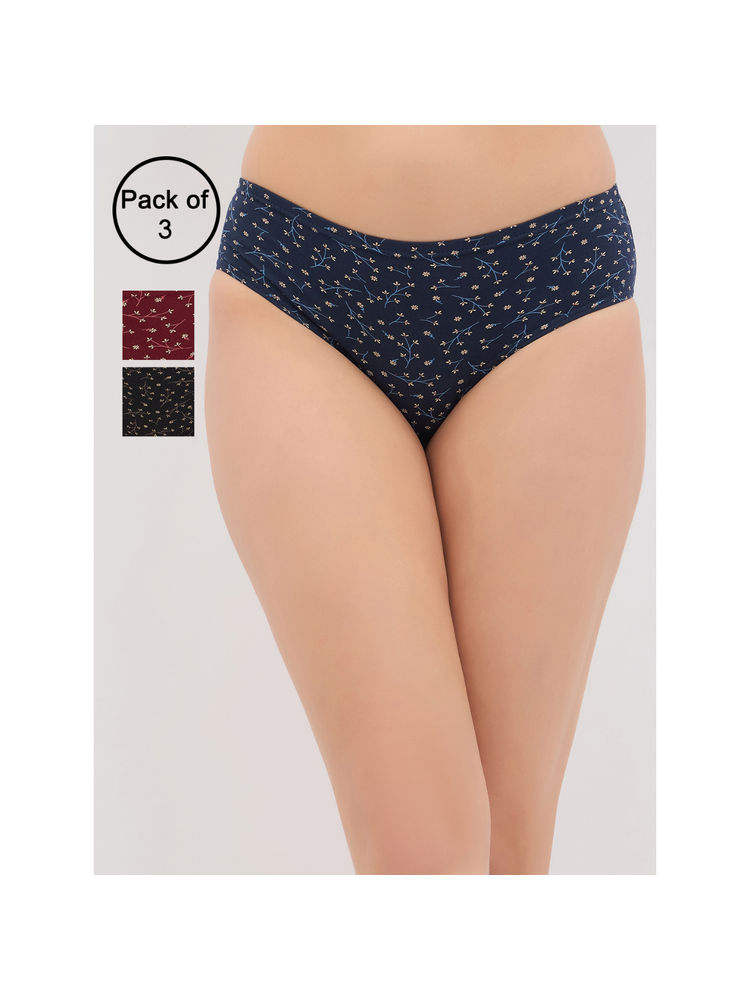 Clovia Floral Medium Waist Inner Elastic Hipster Panties (Pack of 3)-image-30