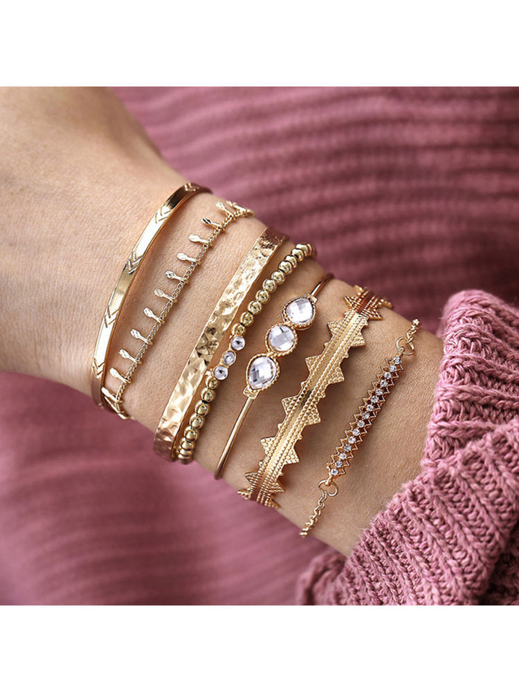 Jewels Galaxy Set of 7 Gold Plated Boho Bracelets