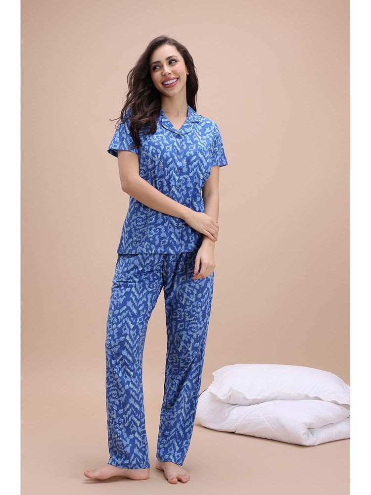 Zivame Knit Cotton Shirt & Pyjama - Bijou Blue-picture-16