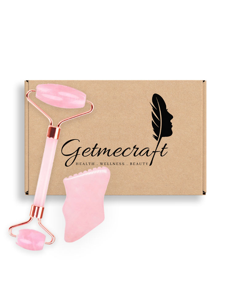 Getmecraft Rose Quartz Facial Roller And Gua Sha With Teeth Shape Sides And Ridges Massage Tool Set-picture-12