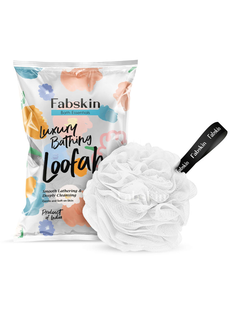 Fabskin Luxury Bathing Round Loofah Bath Sponge - White-image-0