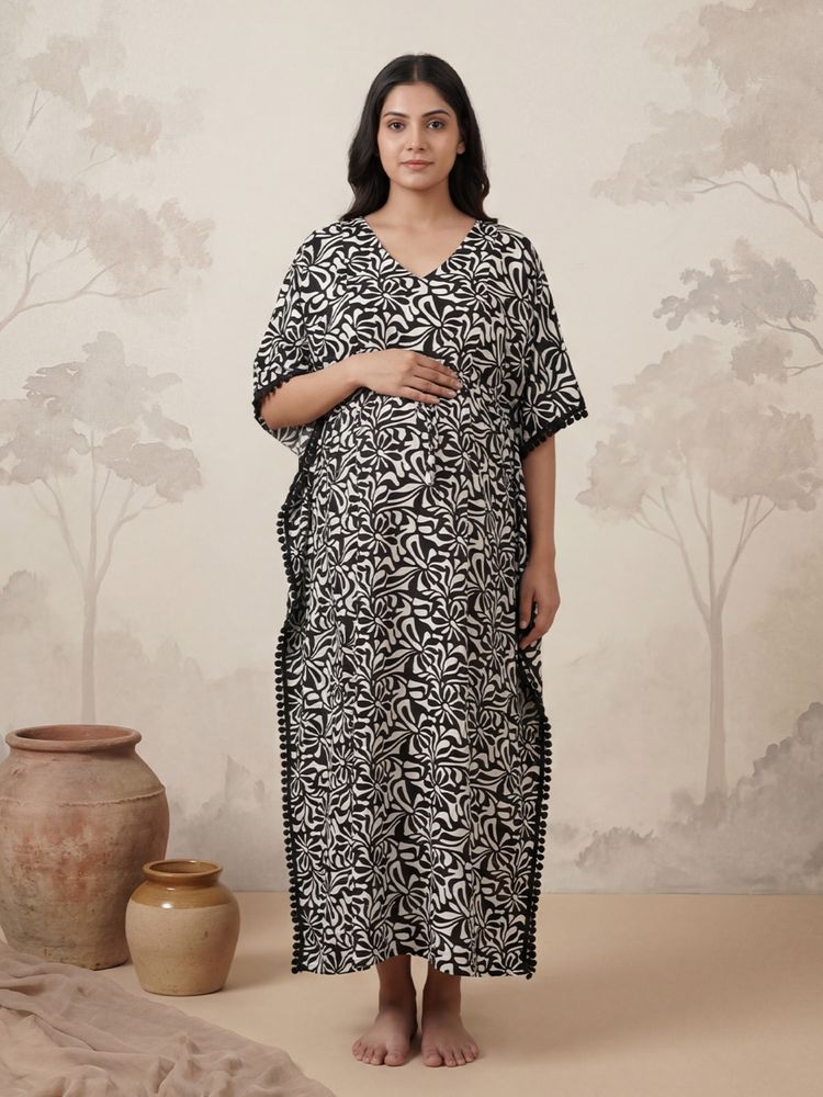 Secret Wish Black Abstract Rayon Maternity Kaftan-image-23