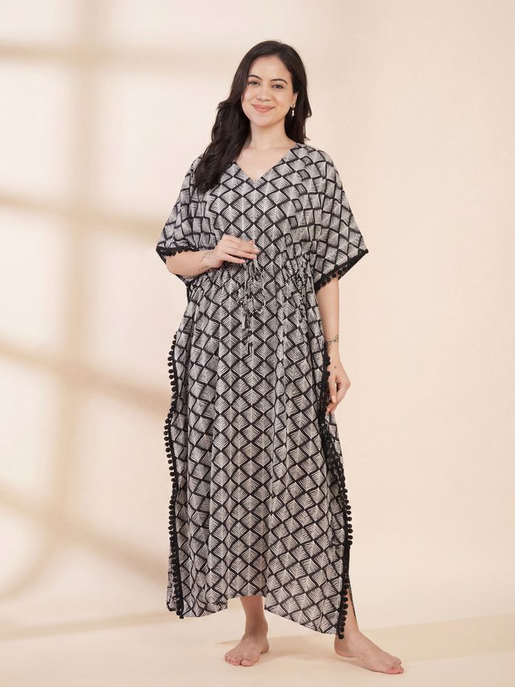 Secret Wish Black Printed Rayon Maternity Kaftan-image-43