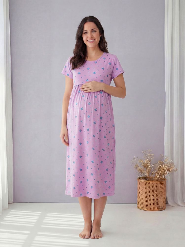 Secret Wish Lilac Star Printed Hosiery Maternity Dress-picture-25