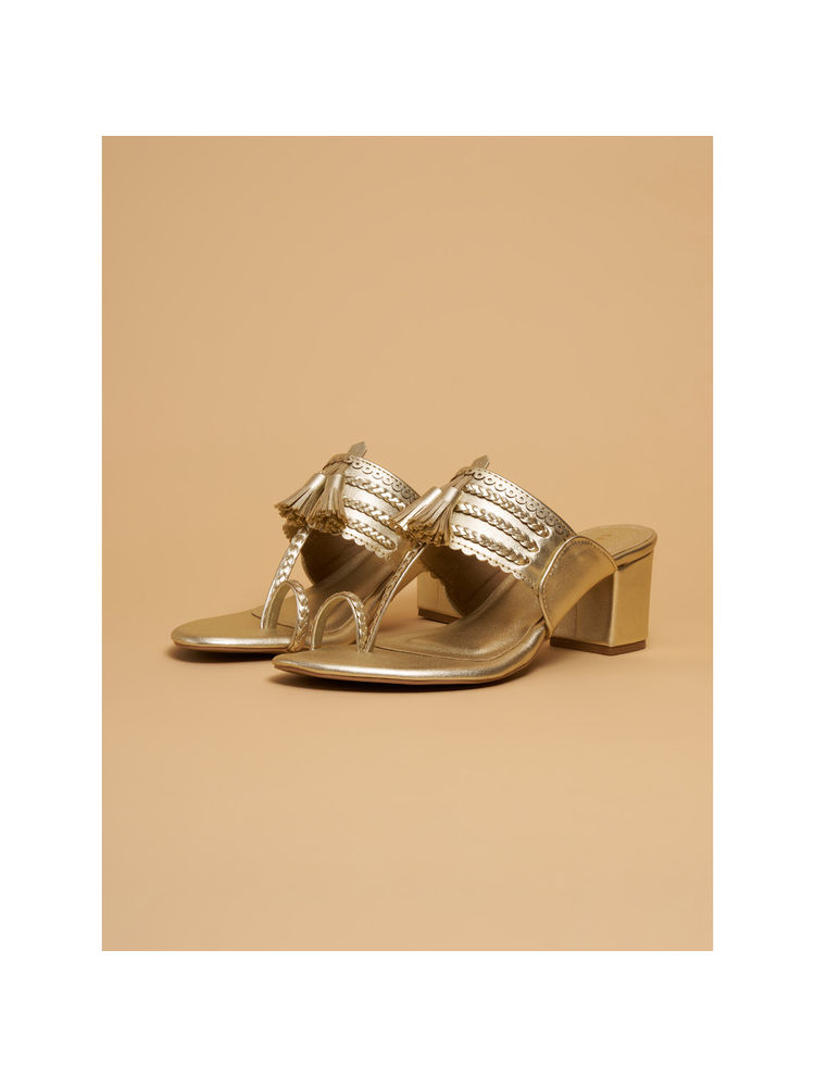 Eridani Eshika Braided Kolhapuri Heels Gold-image-37