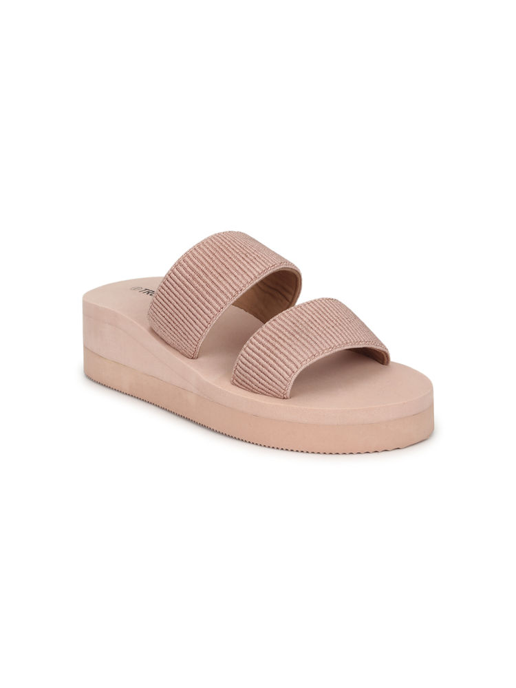 Truffle Collection Beige Eva Wedges With Wide Front Straps