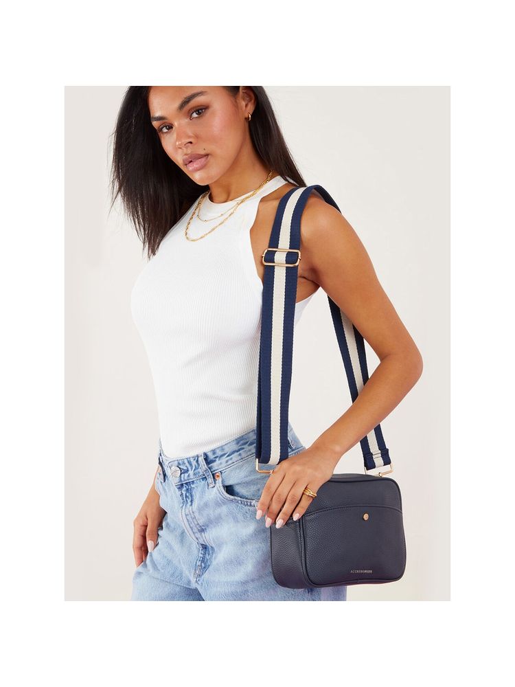 Accessorize London Womens Navy Stripe Webbing Camera Bag-picture-23