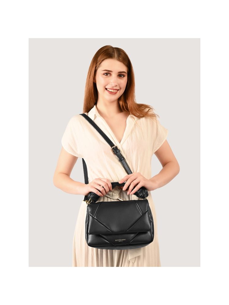 Accessorize London Womens Black Quilted Handheld Cross Body Bag-image-3