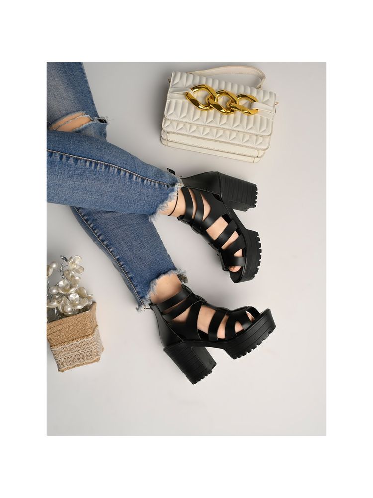 Shoetopia Women Solid Black Heels-picture-23