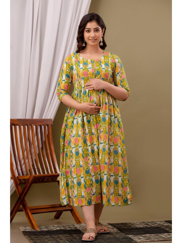 UrbanRang Sunshine Yellow Floral Maternity Maxi with Zippers-picture-10