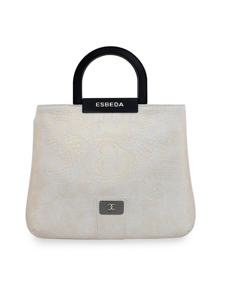 ESBEDA White Colour Drymilk Croco Acrylic Handle Handbag for Women