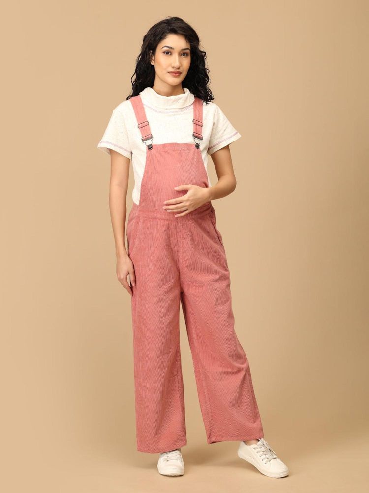 The Mom Store Dusky Rose Corduroy Maternity Dungaree-picture-27