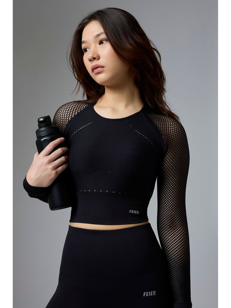 FEIER Black Airwave Long Sleeve Crop Top-picture-24