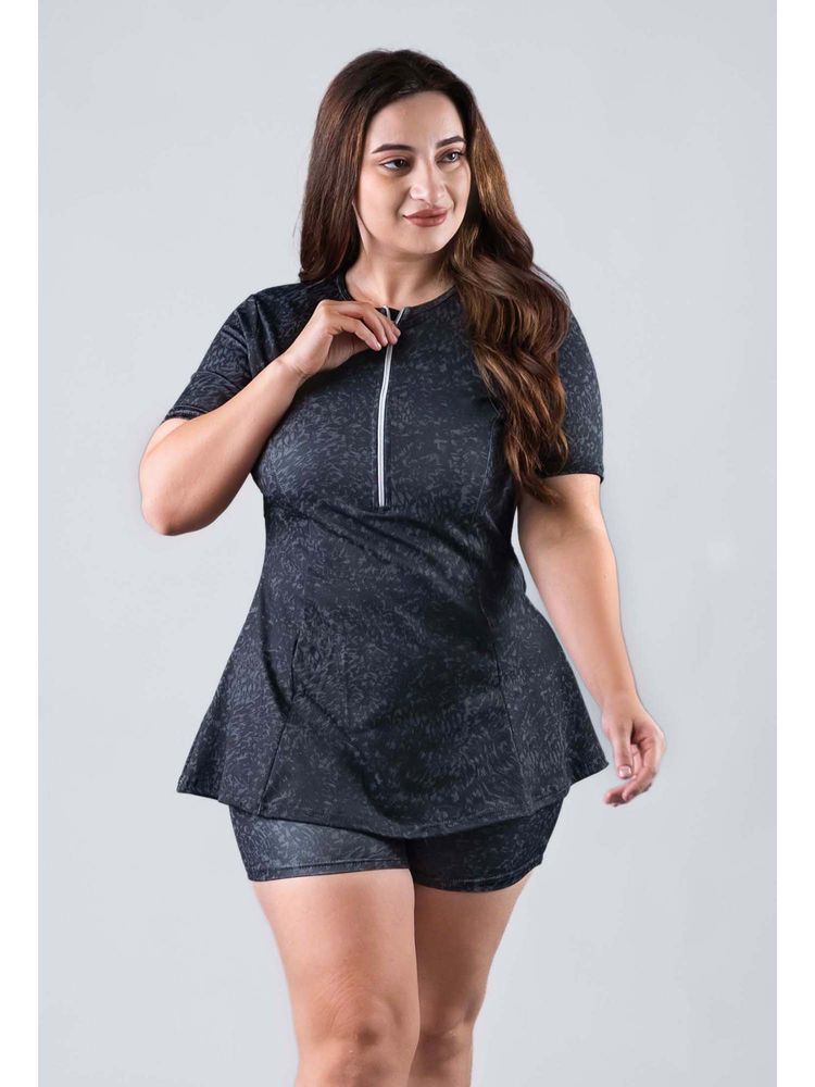 Keepfit Black Printed Regular Fit Top and Shorts-image-4