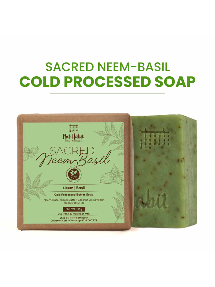 Nat Habit Cold Processed Neem Basil Butter Bath Soap- Antibacterial, Dark Spots, De-Tan & Handmade