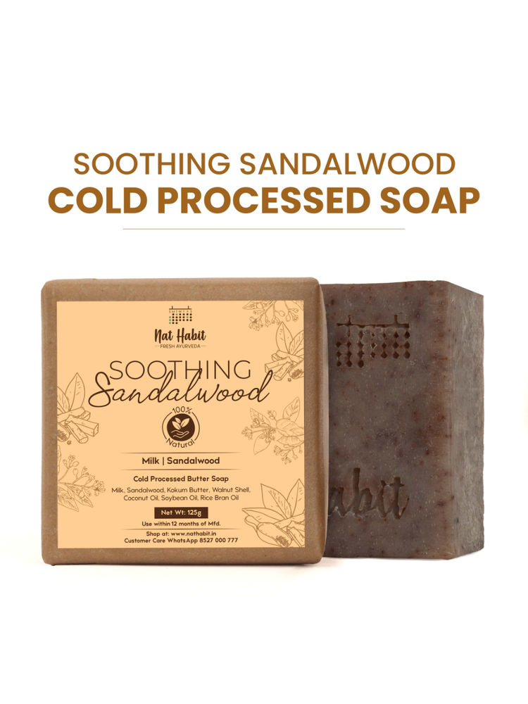 Nat Habit Cold Process Ayurvedic Chandan Sandalwood Handmade Butter Soap for Radiant Skin Face Glow