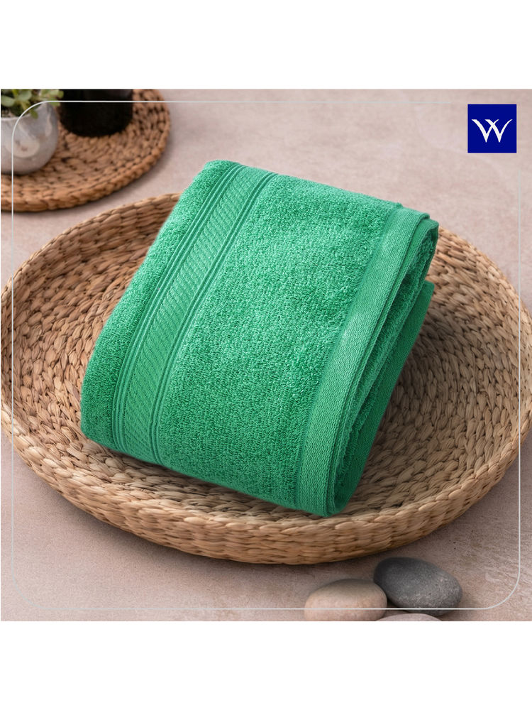 Welspun Green Alpha Cotton 400 GSM Dobby Quick Absorbent Plain Bath Towel-image-20