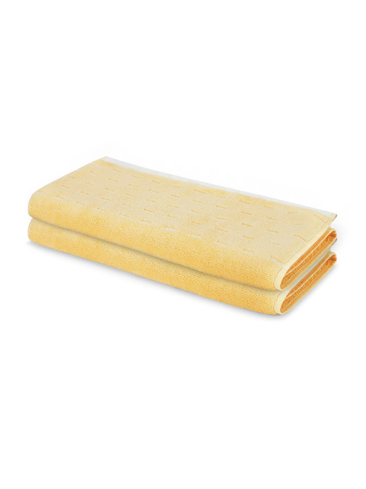 SPACES Yellow Airsoft Cotton 450 GSM Dobby Plain Hand Towels (Pack of 2)-image-42