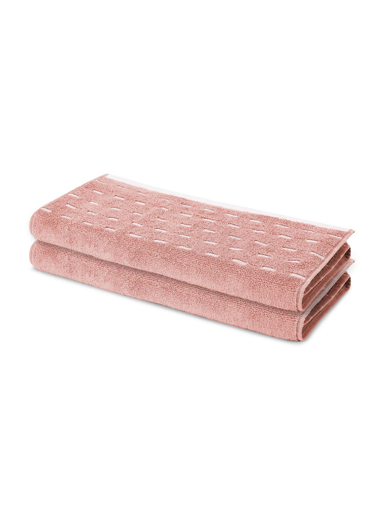 SPACES Peach Airsoft Cotton 450 GSM Dobby Plain Hand Towels (Pack of 2)-image-44