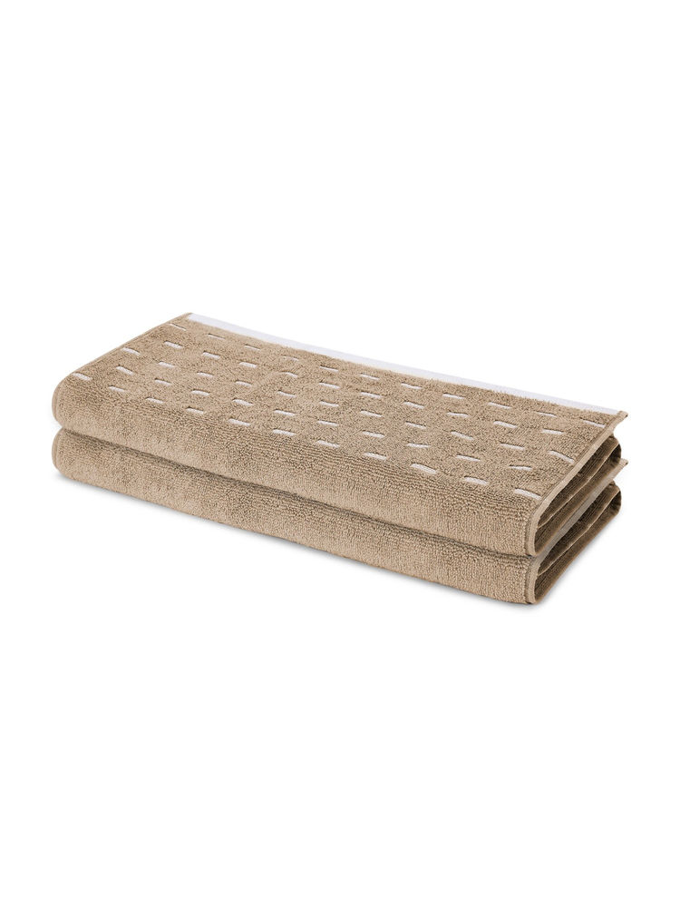 SPACES Beige Airsoft Cotton 450 GSM Dobby Plain Hand Towels (Pack of 2)-image-14