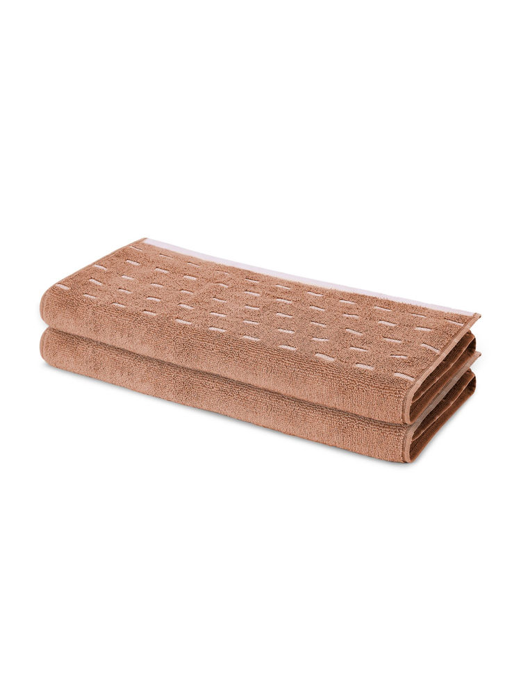 SPACES Brown Airsoft Cotton 450 GSM Dobby Plain Hand Towels (Pack of 2)-picture-28