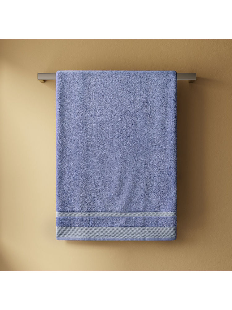 SPACES Blue Hygro Cotton 600 GSM Dobby Plain Ultra Absorbent Bath Towel