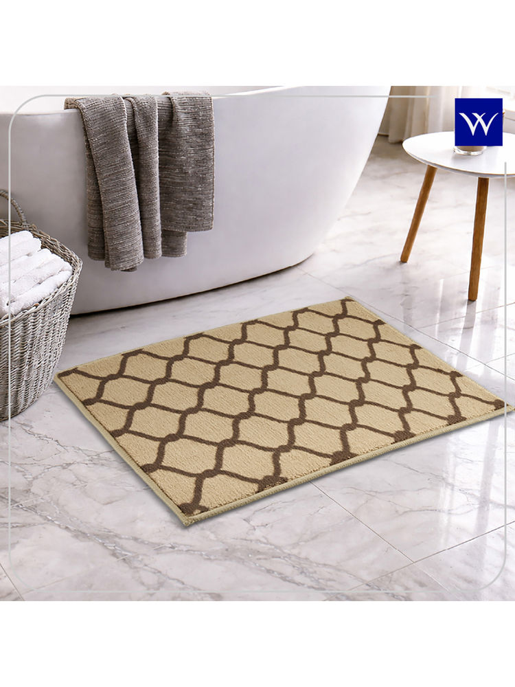 Welspun Beige Ethan Polyester Machine Tufted Ornate Stain Resistant Bath Mat (S)-image-5