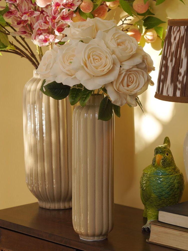 Pure Home + Living Beige Ribbed Ceramic Vase (M)-image-11