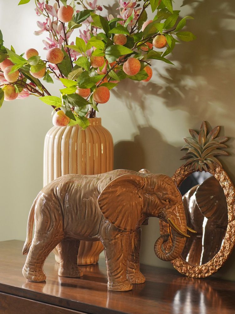 Pure Home + Living Beige Polyresin Walking Elephant with Gold Tusks (L)-image-17
