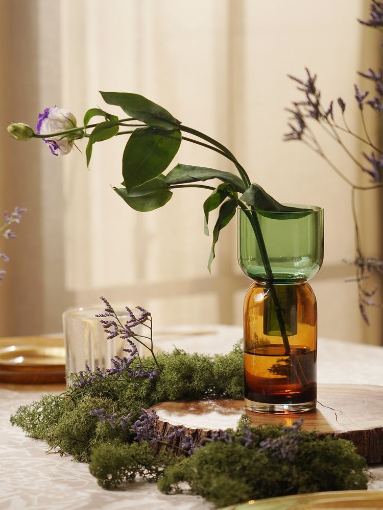 Pure Home + Living Amber Green Colour block Hourglass Vase-image-36