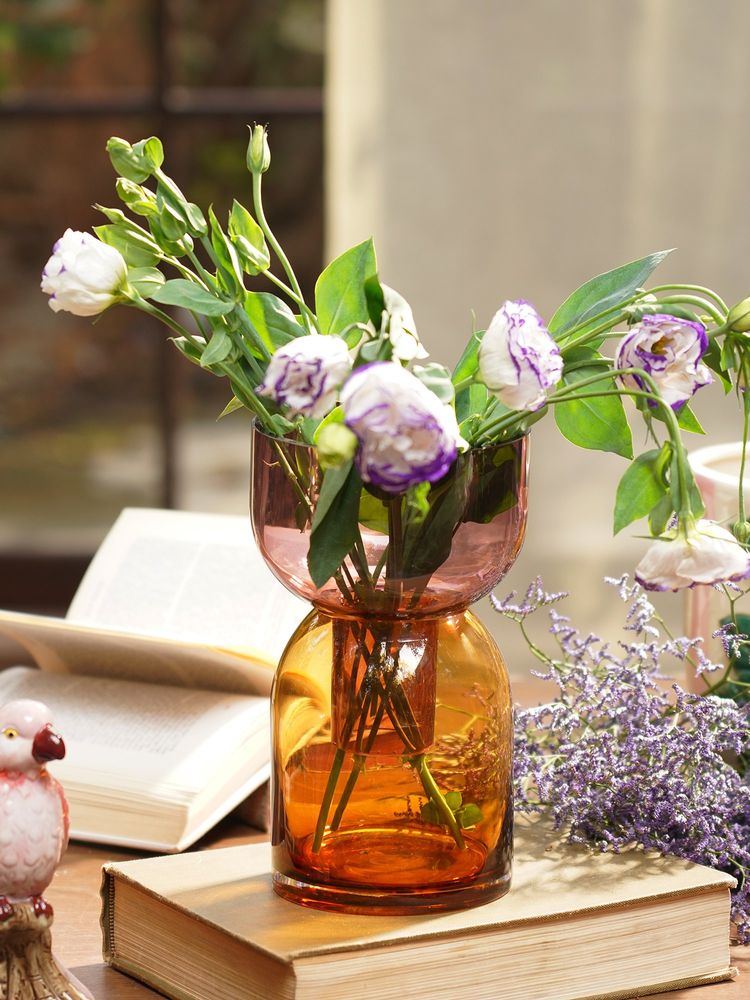 Pure Home + Living Amber Plum Colour block Hourglass Vase-picture-13