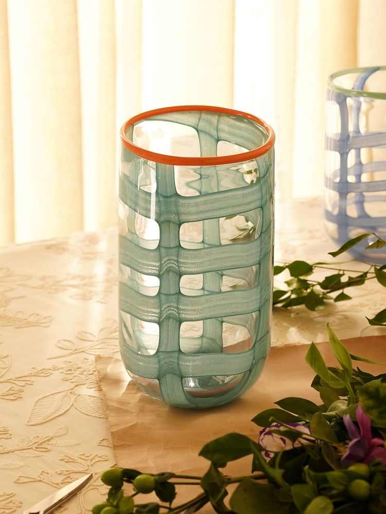 Pure Home + Living Green Abstract Pattern Glass Vase-image-42