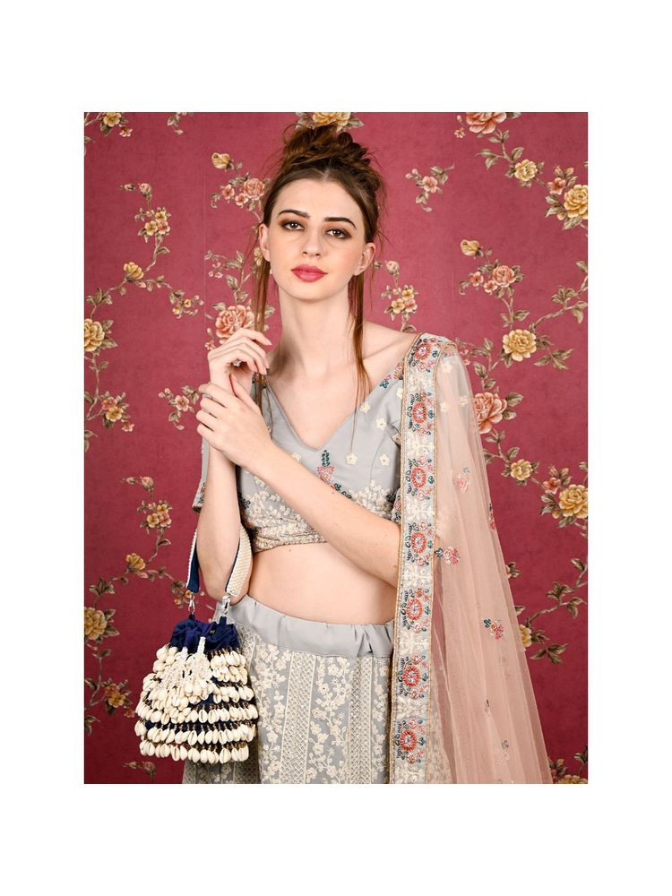 Odette Blue Embellished Potli Bag-image-12