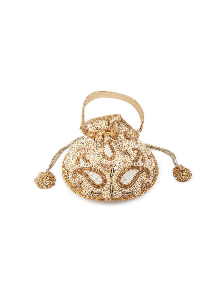 Odette Yellow Embellished Potli Bag-image-44