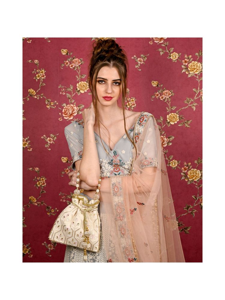 Odette Apricot Embroidered Potli Bag-picture-23