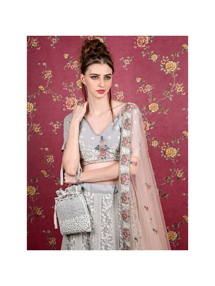 Odette Grey Embellished Potli Bag-image-19