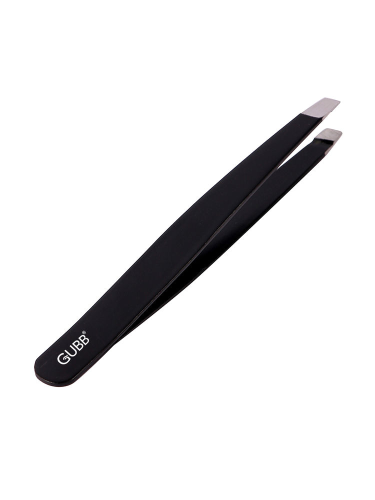 GUBB Slant Tip Tweezer - For Eyebrows, Upper Lip, Facial Hair, Black, 1 pc